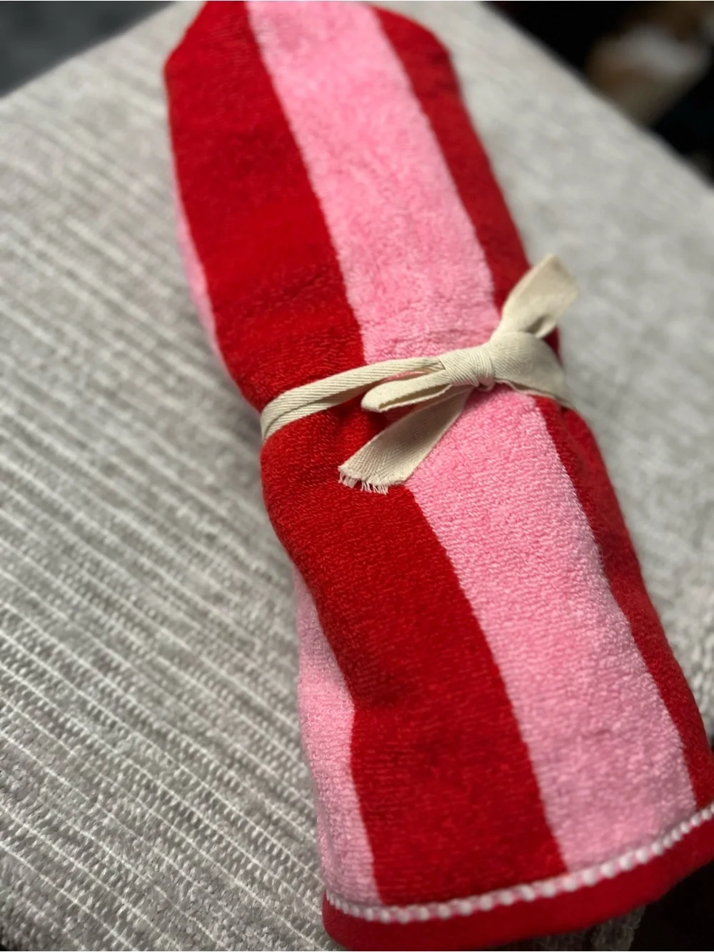 NWT Laura Ashley Pink and Red Striped Hand towel set of 2 NWOT